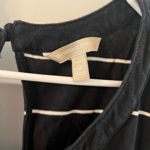 Banana Republic Navy and White Striped Dress Medium Cotton Blend Keyhole Mini - Picture 2 of 7